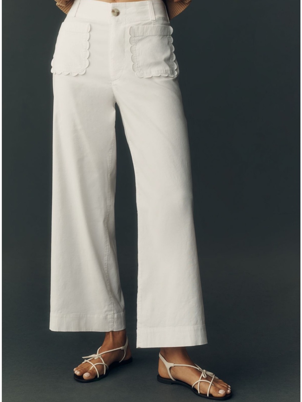 Anthropologie Scallop-Pocket High-Rise Wide-Leg Pants — White